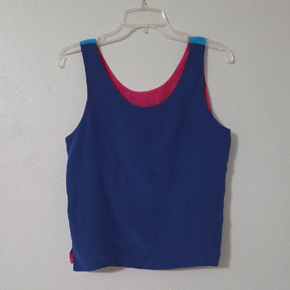 Blue and Pink Women's Sleeveless Blouse